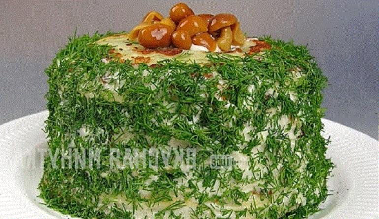 Закусочный торт из сырных блинов с грибным кремом: простой быстрый праздничный рецепт Блинный торт с грибами и сыром рецепт
