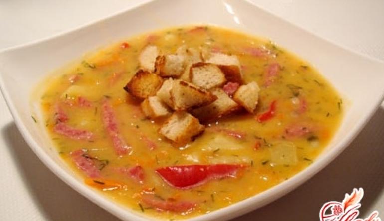 Гороховый суп с копченой колбасой (пошаговый рецепт с фото)